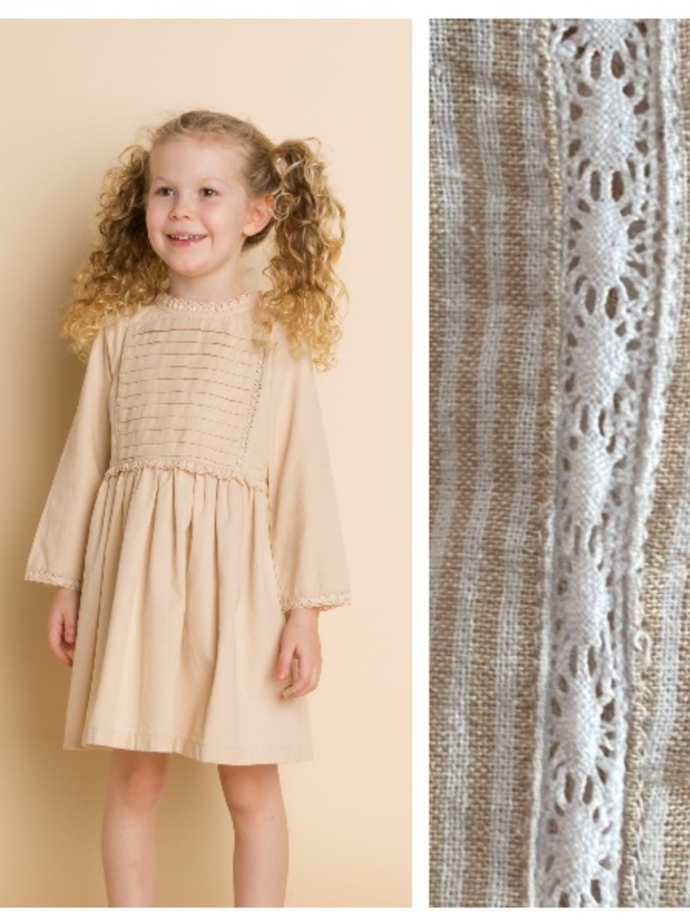 Beet World Tan White Oatmeal Stripe Lulu Dress 5t